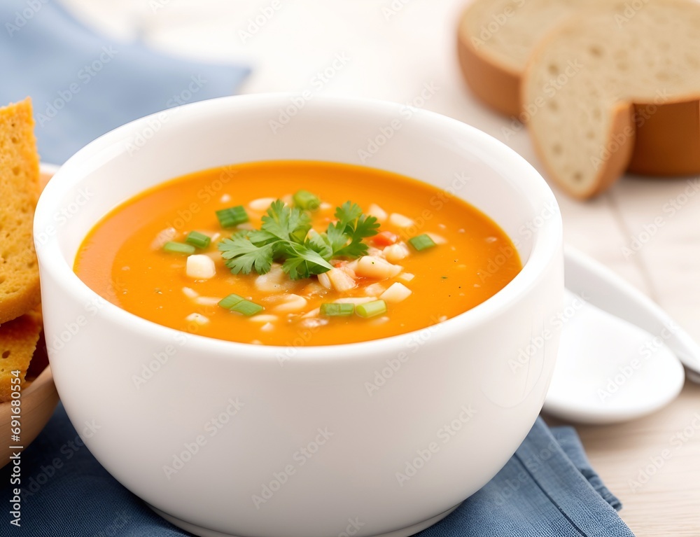 Served soup. AI generated illustration Served soup. AI generated illustration