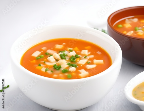 Served soup. AI generated illustration