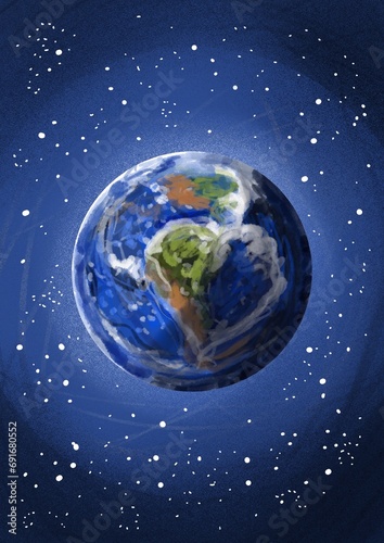 Earth day - world illustration with heart