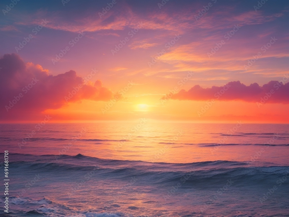 Fototapeta premium Fantasy sunset over ocean or sea.