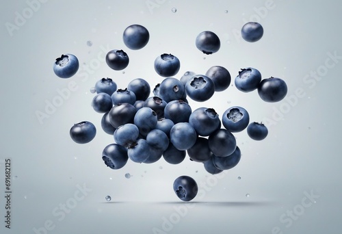 Falling blueberries isolated on neutral background