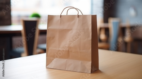 brown paper bag in the restaurant for food order, generative ai	 photo