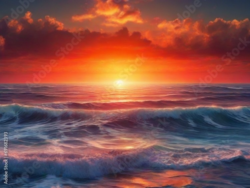 Fantasy sunset over ocean or sea.