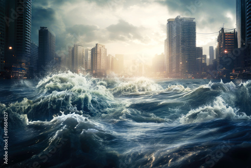 Waves Floods the City Landscape