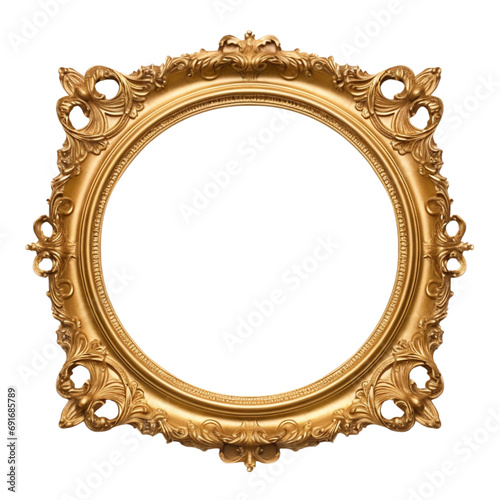 Vintage Baroque Oval Round Gold Frame isolated on transparent background PNG