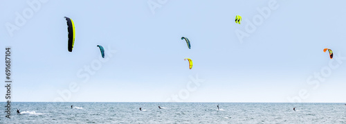 Kite surfers on the lake