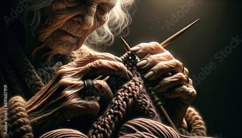 Elderly Woman Knitting photo