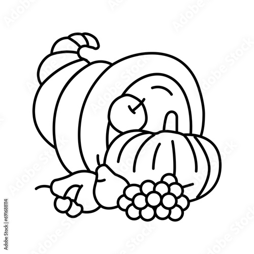harvest cornucopia autumn season line icon vector. harvest cornucopia autumn season sign. isolated contour symbol black illustration