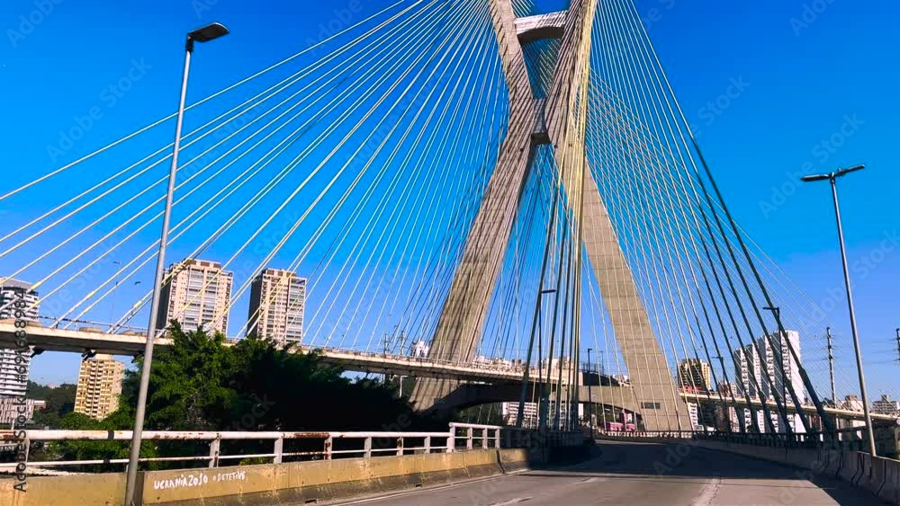 Suspension bridge. Cable-stayed bridge in the world. Sao Paulo city, Sao Paulo state, Brazil. Suspension bridge. Cable-stayed bridge in the world. Sao Paulo city, Sao Paulo state, Brazil.