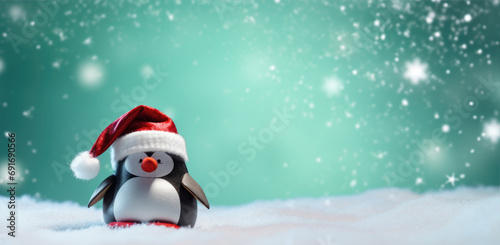 cute penguin wearing santas hat christmas background © Andreas