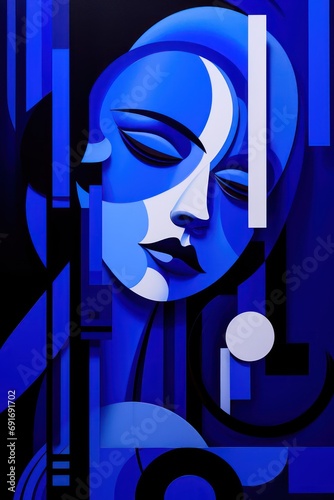 Cubist-inspired compositions using royal blue background