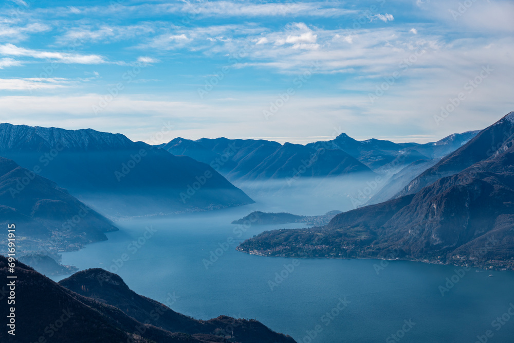 Landscape of Lake Como from Camaggiore Alp in Valsassina
