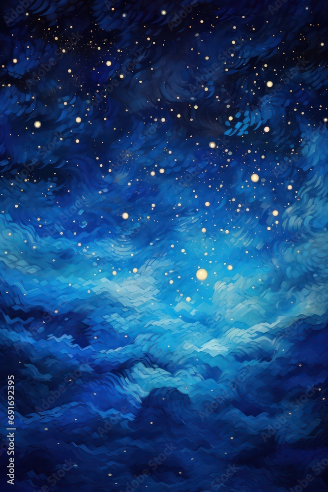 Abstract representation of a starry night sky in blue background