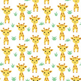Giraffe seamless pattern. Giraffe and grass repeat on white background. Cartoon style. Color vector illustration.