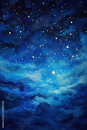 Abstract representation of a starry night sky in blue background