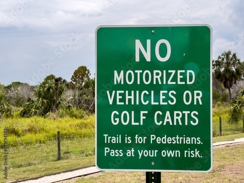 No Motorized Vehicles or Golf Carts Sign