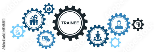 Trainee banner web icon vector illustration concept for internship training and learning program apprenticeship with an icon of intern apprentice training mentor support cooperation and improve photo