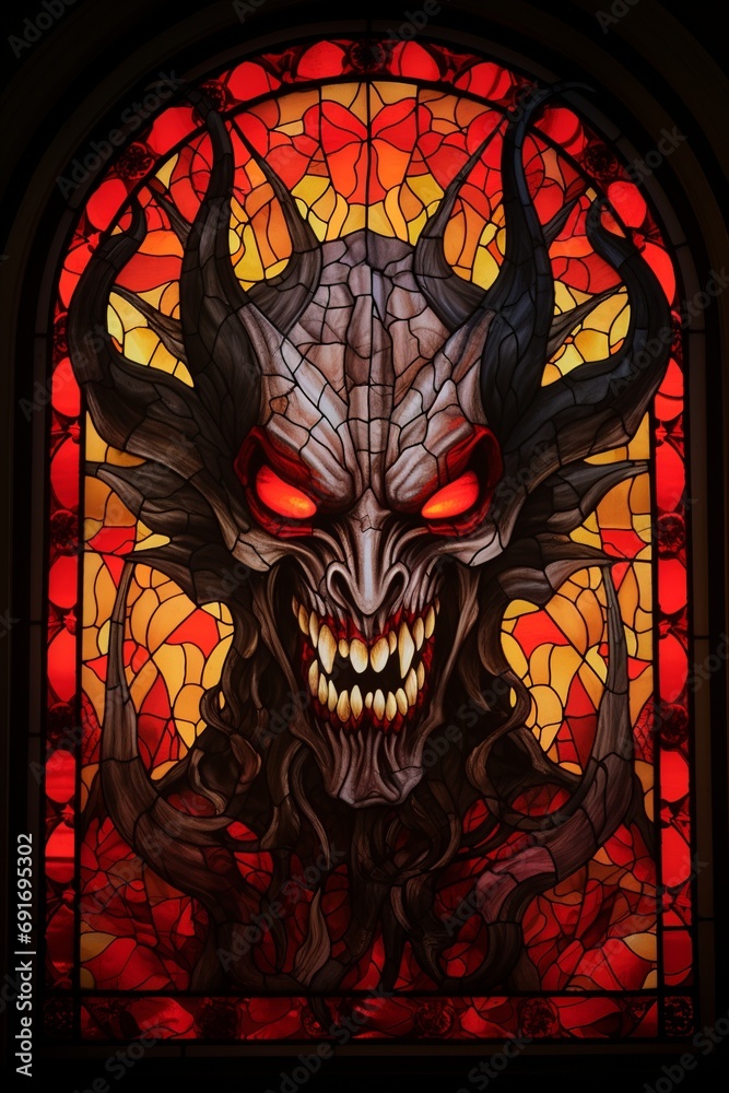 Demon In Window satan representation in stained glass window, illustration of the devil ...