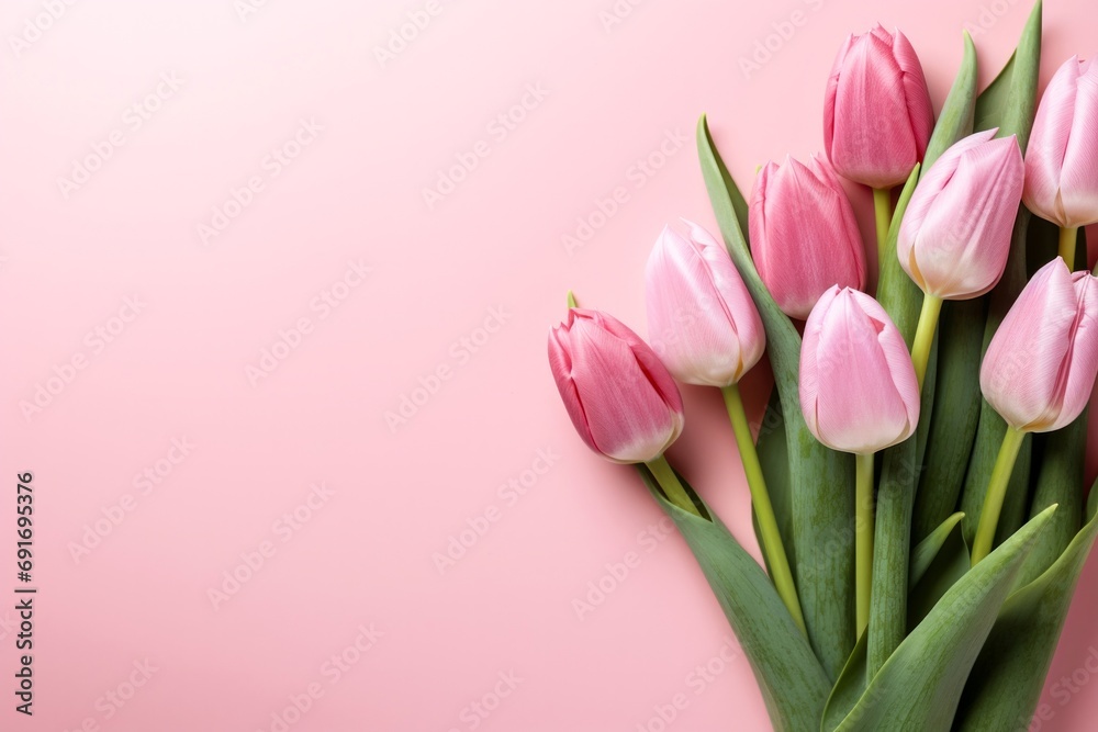 Pink Tulips on Pastel Background