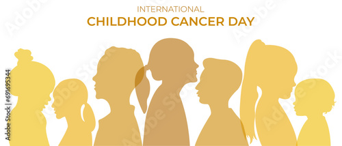 International Childhood Cancer Day (ICCD).Vector illustration with silhouettes of children standing side by side together. photo