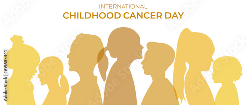 International Childhood Cancer Day (ICCD).Vector illustration with silhouettes of children standing side by side together.