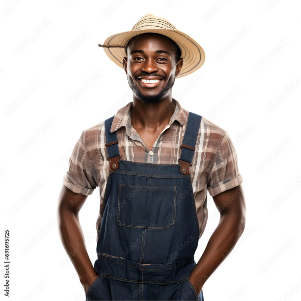 Cheerful mature Afro American farmer man posing and smiling at camera ...