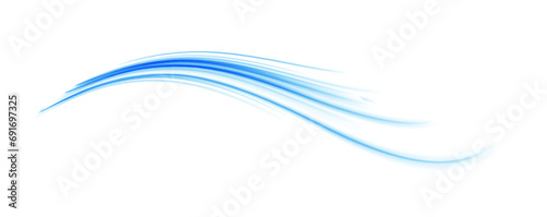 Abstract blue wave background. Wavy transparent curved lines in the form of the movement of sound waves in a set of different shapes of whirlpool, twist, spiral. Light arc in blue colors, in the form 