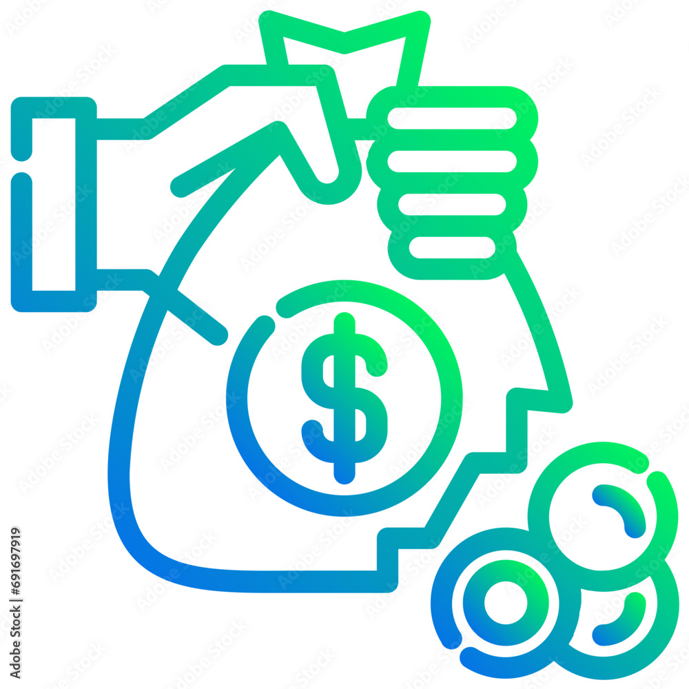 money bag coins. vector single icon with a dashed line gradient style. suitable for any purpose. for example: website design, mobile app design, logo, etc. money bag coins. vector single icon with a dashed line gradient style. suitable for any purpose. for example: website design, mobile app design, logo, etc.