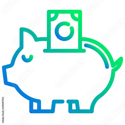 piggy bank dollar. vector single icon with a dashed line gradient style. suitable for any purpose. for example: website design, mobile app design, logo, etc.