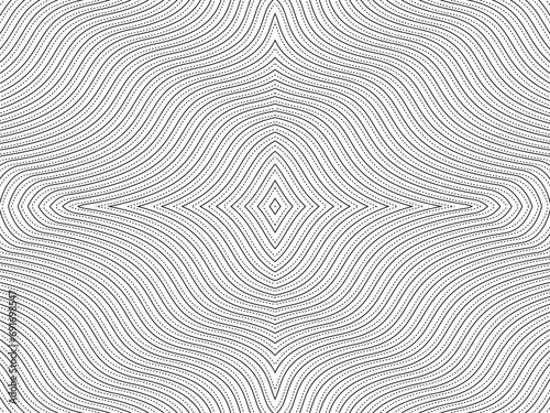 Optical Illusion Created from Artistic Lines Motifs Pattern, can use for Decoration, Background, Ornate, Fabric, Fashion, Textile, Carpet Pattern, Tile or Graphic Design Element. Vector Illustration