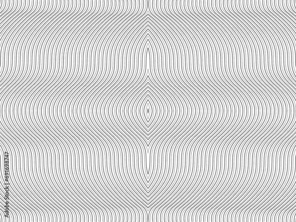 Optical Illusion Created from Artistic Lines Motifs Pattern, can use for Decoration, Background, Ornate, Fabric, Fashion, Textile, Carpet Pattern, Tile or Graphic Design Element. Vector Illustration