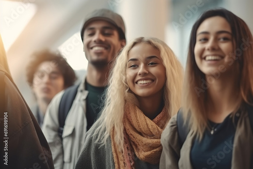 Wallpaper Mural Group portrait of happy multiethnic students standing in hall of modern university. Torontodigital.ca