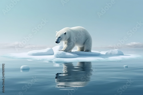 Portrait of big male polar bear standing on frozen lake in Canadian Arctic