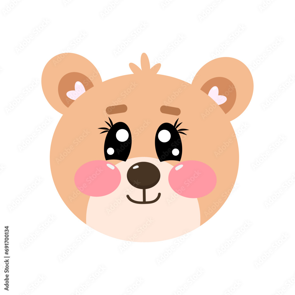 Cute kawaii brown face, head of bear. Vector cartoon illustration for kids isolated on white background Cute kawaii brown face, head of bear. Vector cartoon illustration for kids isolated on white background