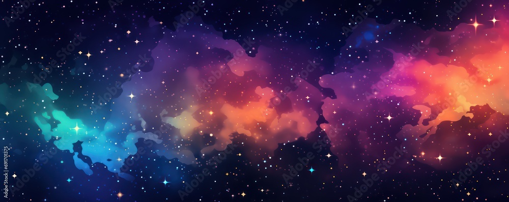 Vector colorful abstract universe backgroud with galaxies and glowing stars 