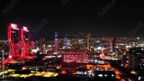 Wallpaper Mural Inscription on video, night shot over the city views Izmir Turkey. High quality 4k footage Torontodigital.ca
