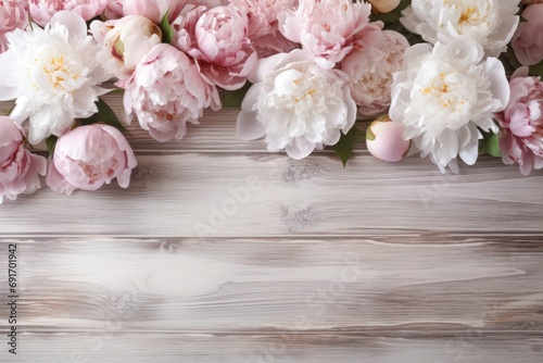 Decorative floral backgro, banner made of pink and white peonies flowers © GalleryGlider