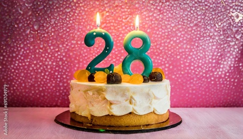 Number 28 Birthday cake.  Twenty-eight number Birthday cake.