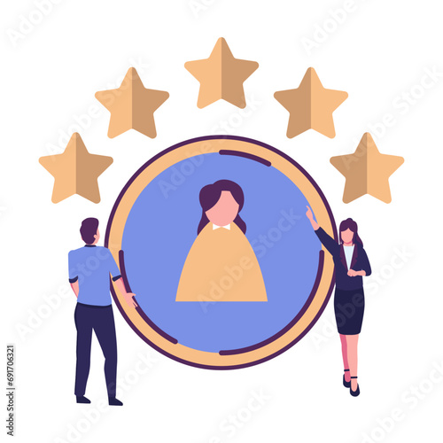 satisfactory rating, measuring customer satisfaction and rating stars flat vector illustration