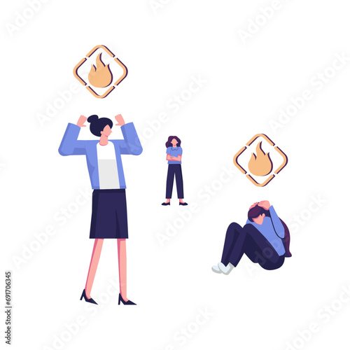 burnout syndrome, Exhausted employees at work, professional help of a psychologist flat vector illustration