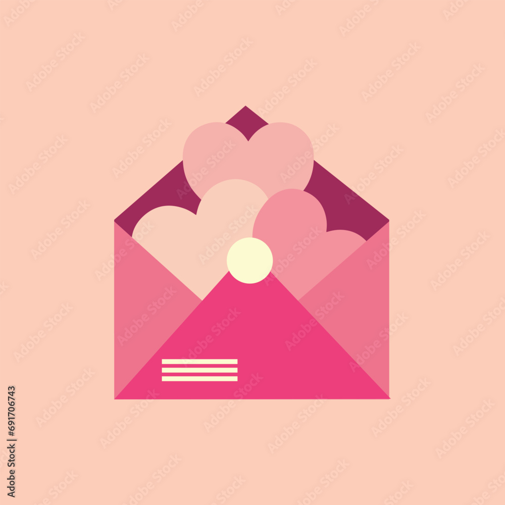 Envelope with hearts on beige background. Valentine's Day celebration Envelope with hearts on beige background. Valentine's Day celebration