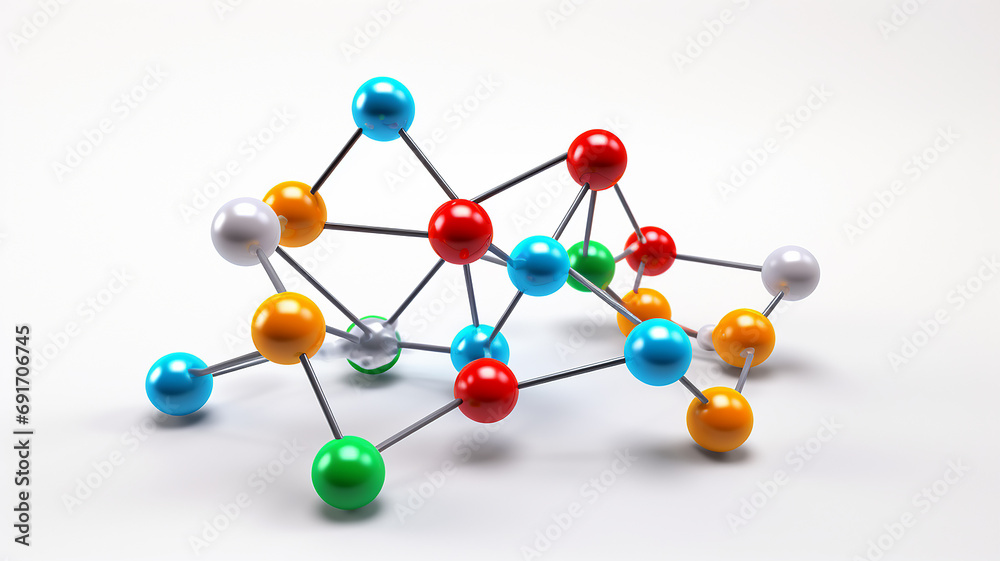 abstract schematic representation of the molecular structure, the relationship of atoms, multicolored round objects in the relationship. fictional object abstract schematic representation of the molecular structure, the relationship of atoms, multicolored round objects in the relationship. fictional object