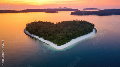 Tropical island in the shape of heart, sunset or sunrise © Kondor83