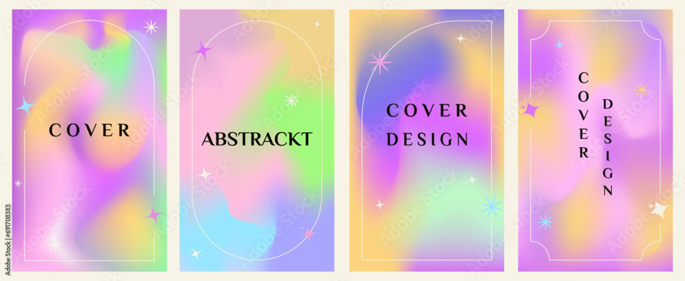 Vector set of gradient vertical posters. Minimal backgrounds with geometric shapes. Designed for covers, posters, social media, wallpapers, flyers