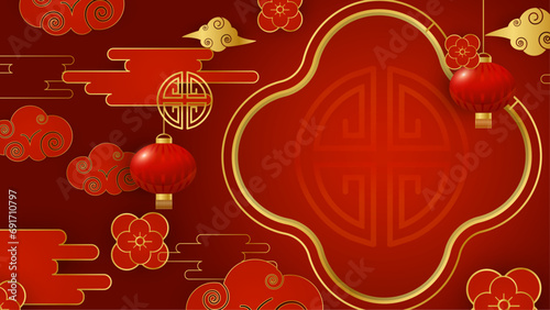 Red and gold vector gradient chinese lunar new year. Happy Chinese new year background. 2024. Year of the Dragon.