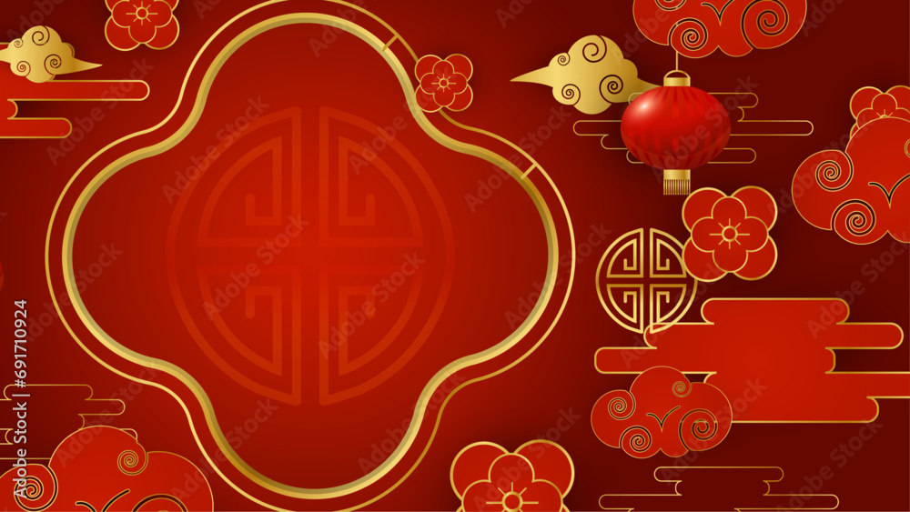 Red and gold vector modern and luxury chinese frame background. Happy Chinese new year background. 2024. Year of the Dragon. Red and gold vector modern and luxury chinese frame background. Happy Chinese new year background. 2024. Year of the Dragon.