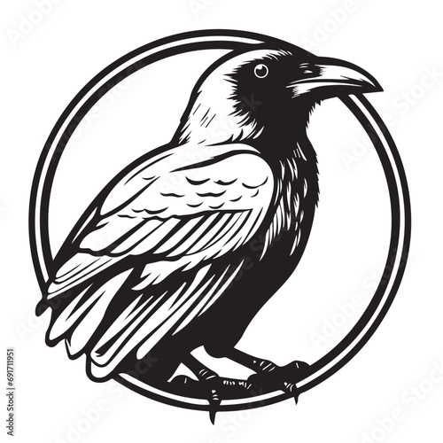 Raven in cartoon, doodle style. Isolated 2d vector illustration in logo, icon, sketch style, Eps 10, black and white. AI Generative