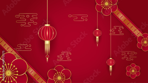 Red and gold vector elegant chinese lunar year design. Happy Chinese new year background for poster, banner, flyer, greeting card, and sale