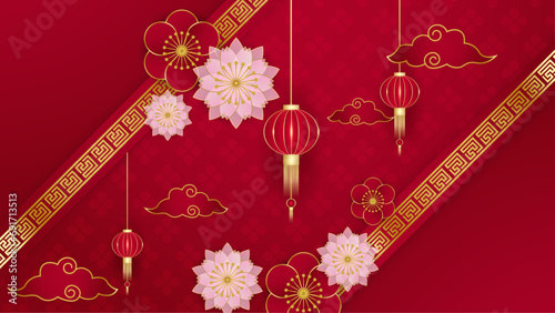 Red pink and gold chinese style decorative background design luxury vector illustration. Happy Chinese new year background for poster, banner, flyer, greeting card, and sale