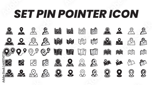 icon set location pin sign. pointer navigation symbol. GPS tag collectiion icon set poin on map vector.  photo